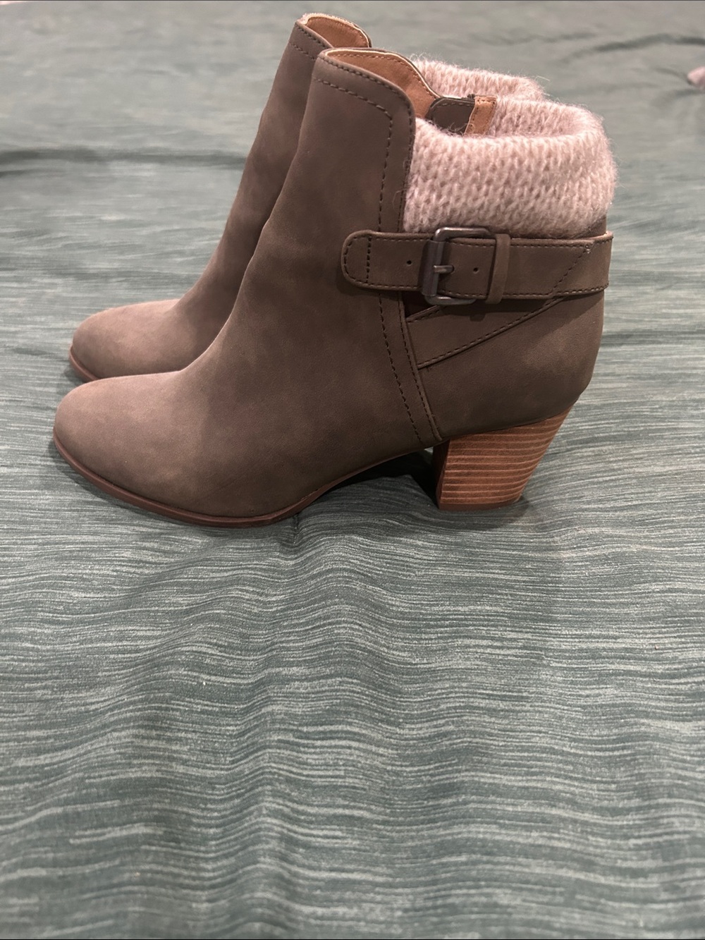 Women's Taupe Ankle Boots with Knit Cuff